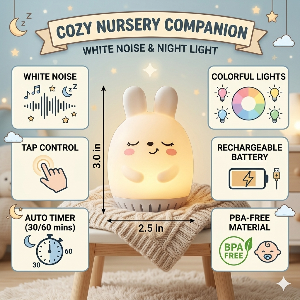 Sleeping Pal mini bunny shaped sound machine night light for toddlers.