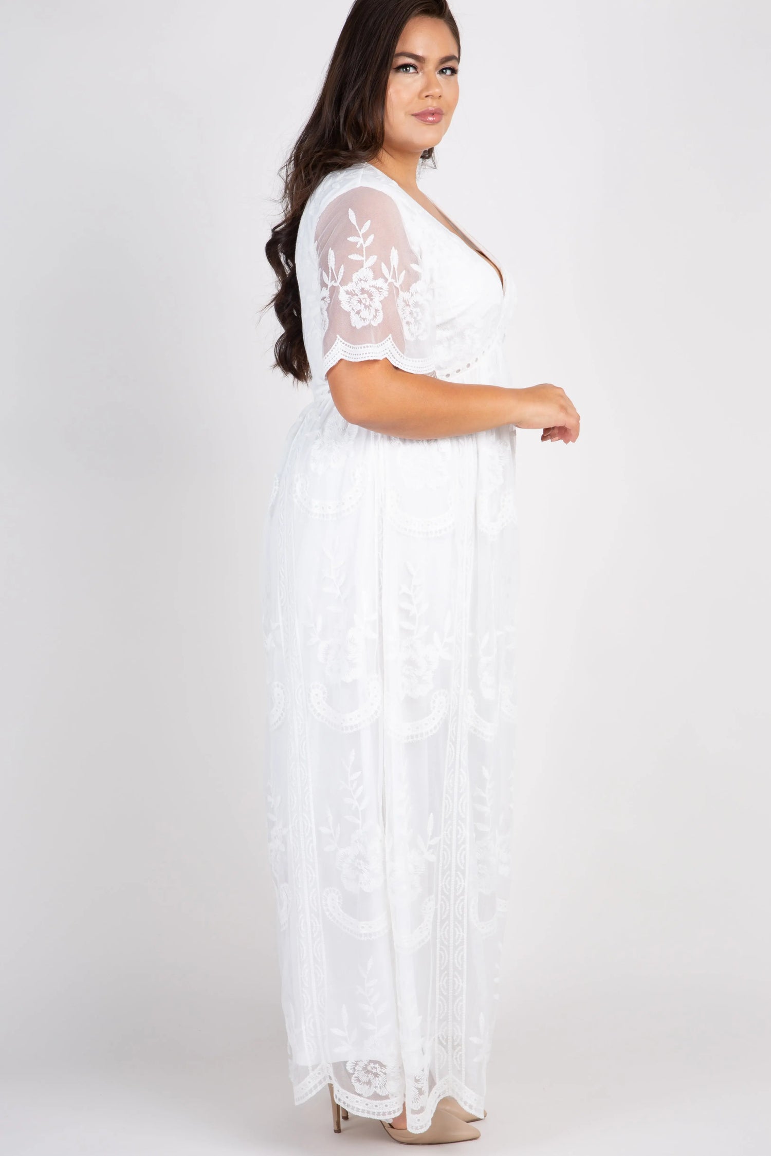 PinkBlush White Lace Mesh Overlay Plus Maxi Dress PinkBlush 
