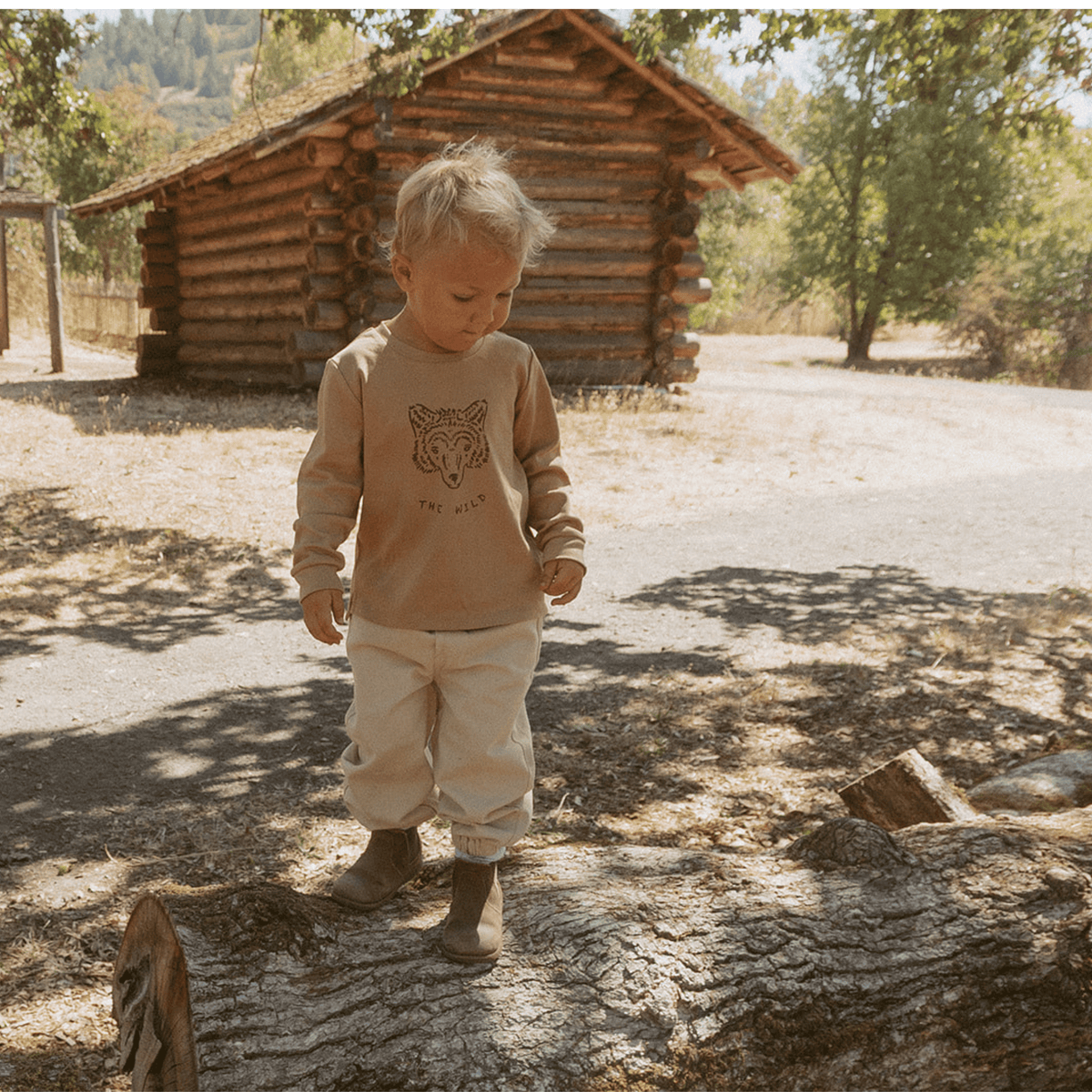 Children's long sleeve tee in organic cotton with allover fox print