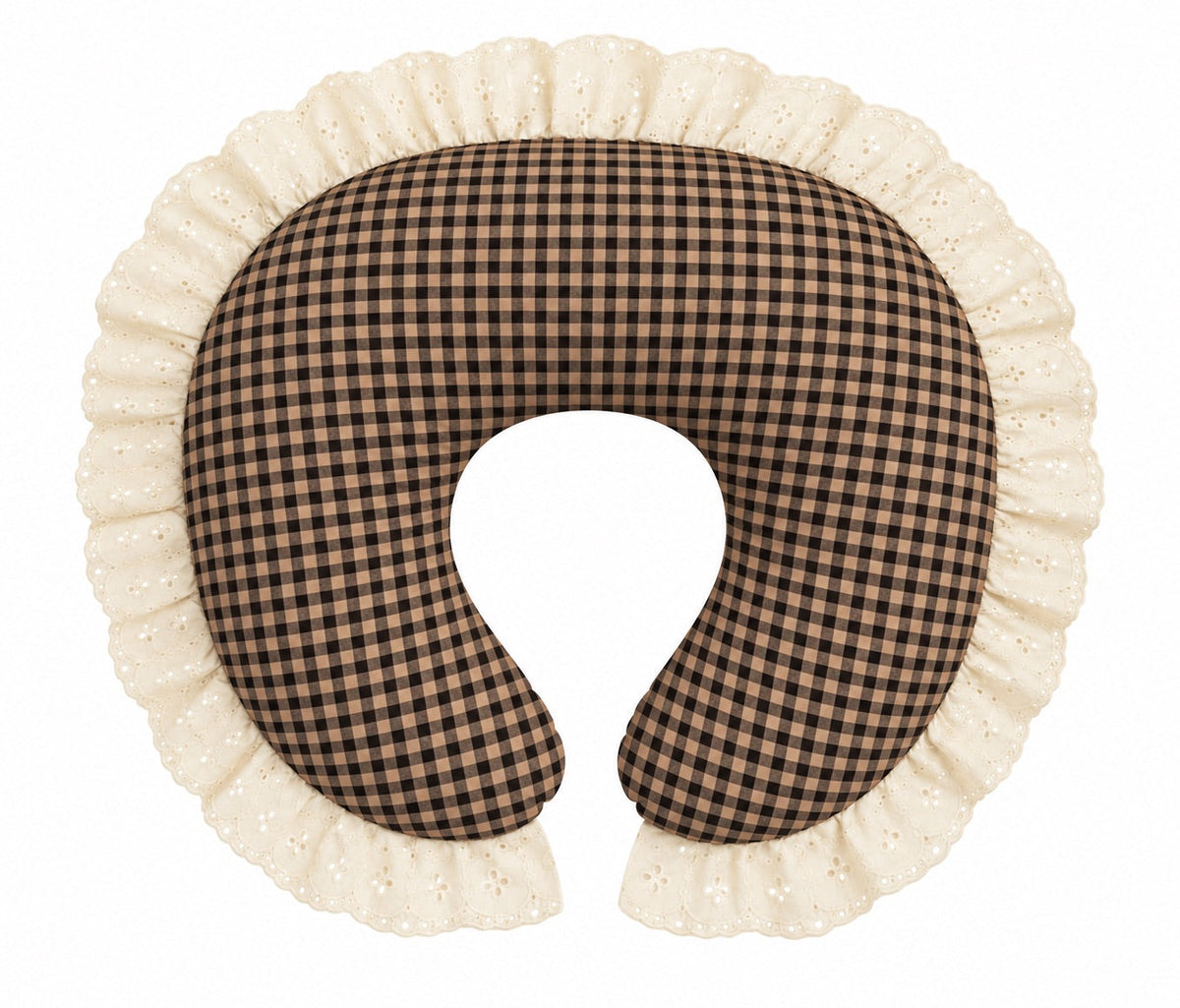 Gingham Ivory Eyelet Ruffle Original Nursing Pillow Cover by Little Mae & Co