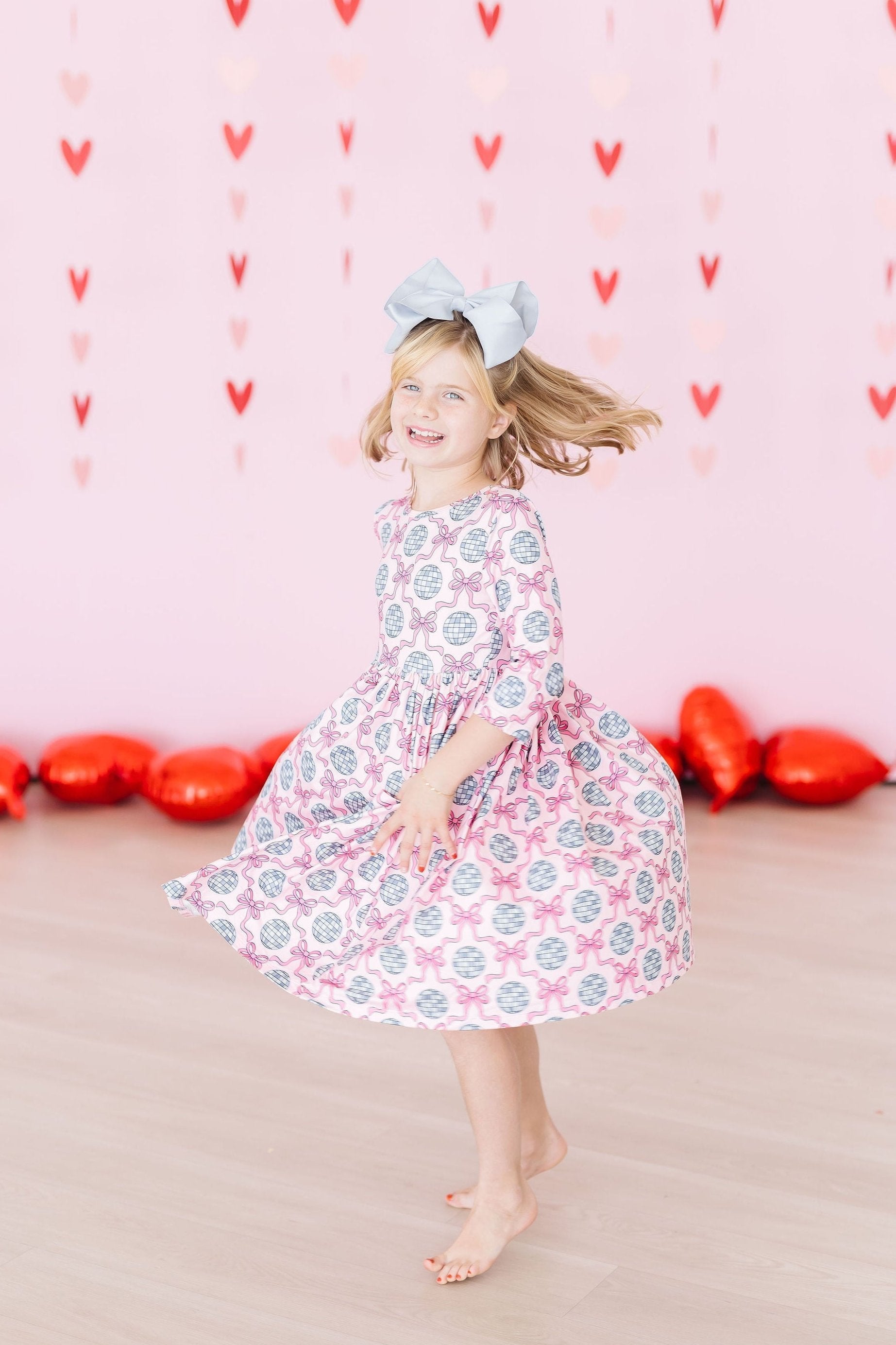 Mila & Rose ® Disco Bows 3 4 Sleeve Pocket Twirl Dress For Girls Kids - Apparel & Accessories > Clothing > Dresses Twirl Pocket Dress 3/4