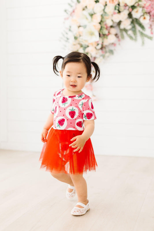 Mila & Rose ® On Sale Strawberry Fields Tutu Bodysuit For Baby Girls - Apparel & Accessories > Clothing > Baby & Toddler Clothing > Baby & Toddler Dresses Tutu Bodysuit