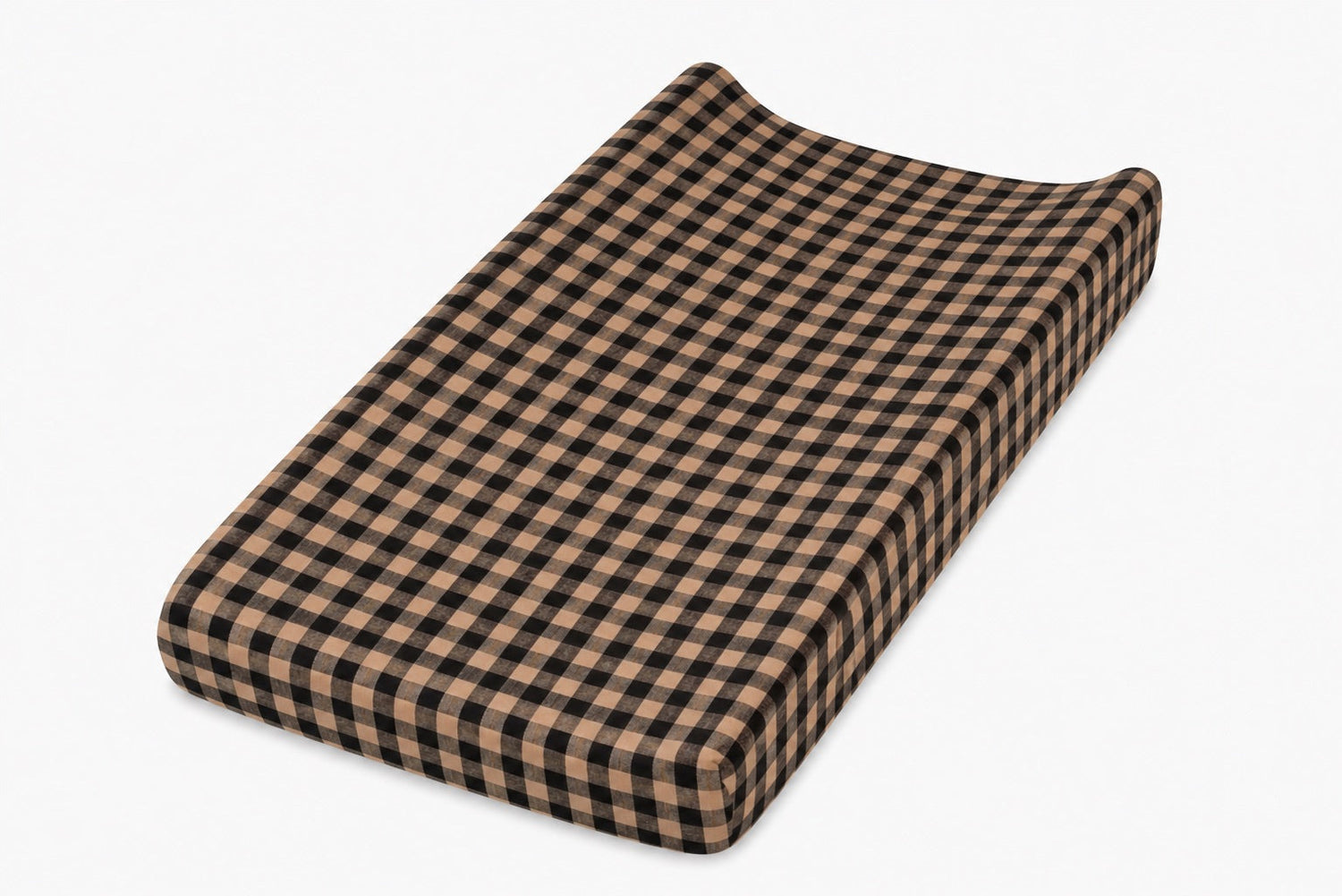 Changing pad cover in brown and black gingham cotton with elastic edging
