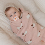 Bleu La La Sheep Knit Receiving Baby Blanket Made From 100 Percent OEKO Tex Certified Cotton - Baby & Toddler