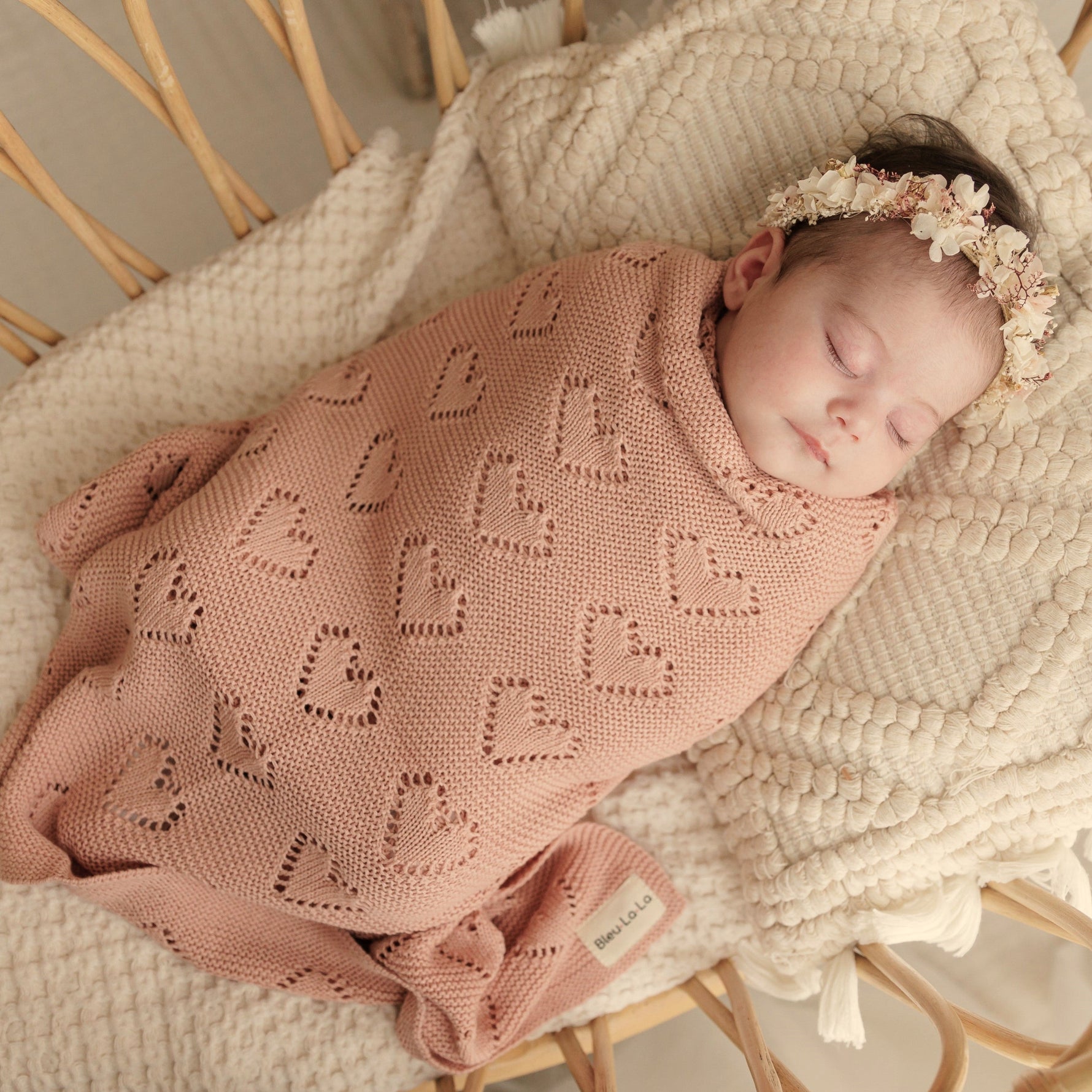 Bleu La La 100 Percent Cotton Luxury Knit Heart Swaddle Baby Blanket - Baby & Toddler > Swaddling & Receiving Blankets Blanket