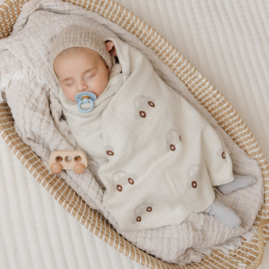 100 Percent Cotton Luxury Knit Car Swaddle Blanket Bleu La La