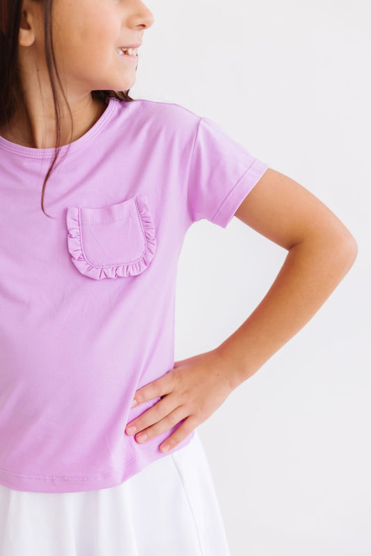 Mila & Rose ® Bright Lilac Ruffle Pocket Tee For Girls Hip Hop Style - Apparel & Accessories > Clothing > Clothing Tops Ruffle Pocket Tee