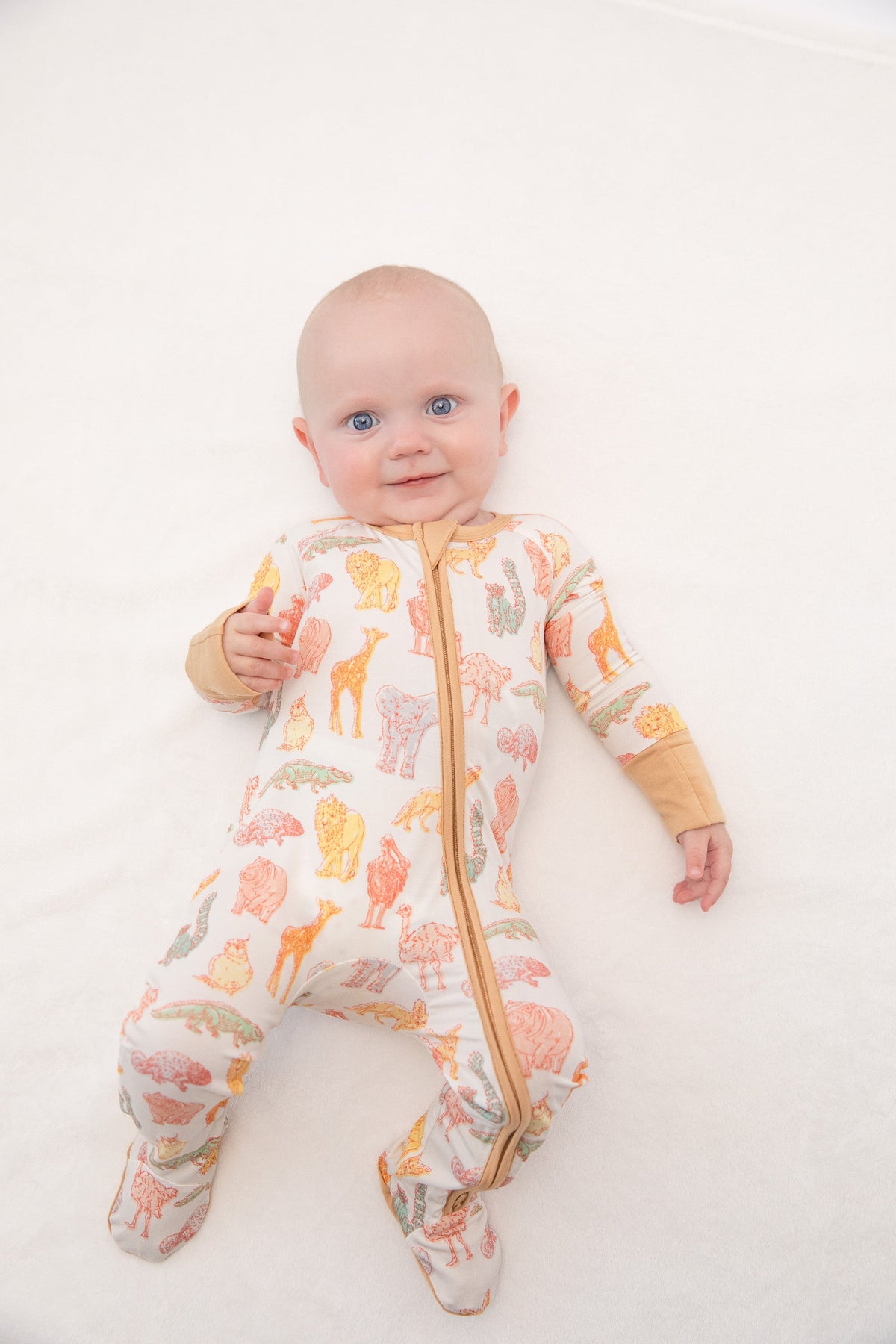 My First Trip to the Zoo Bamboo Double Zip Footie/Animal Onesie by Rayn’s Tiny Stitches