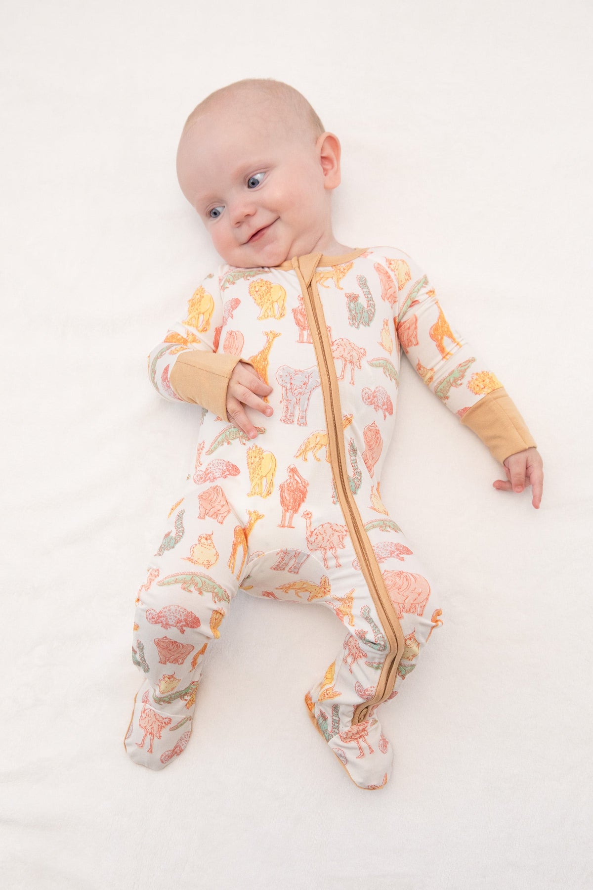 My First Trip to the Zoo Bamboo Double Zip Footie/Animal Onesie by Rayn’s Tiny Stitches