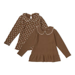Organic Collar Peplum Top Set of 2 - Chestnut Bloom + Brown by Makemake Organics