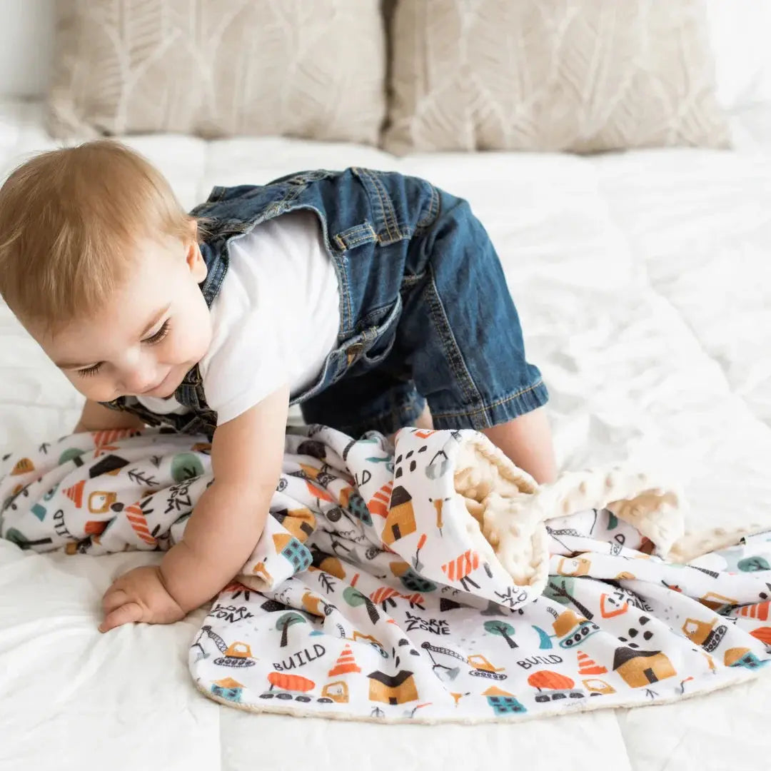 Baby & Toddler Minky Blanket - Little Builder Honey Lemonade