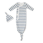 Organic Kimono Knotted Sleep Gown - Navy Stripe by Makemake Organics
