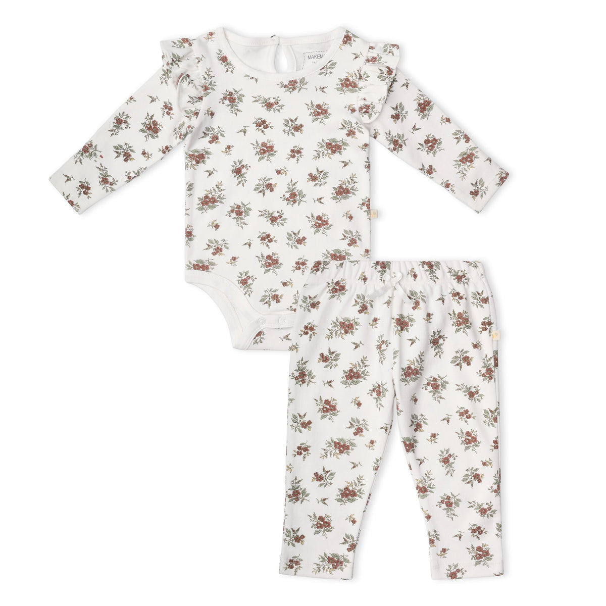 Organic Ruffle Bodysuit & Pants Set - Winter Berry by Makemake Organics