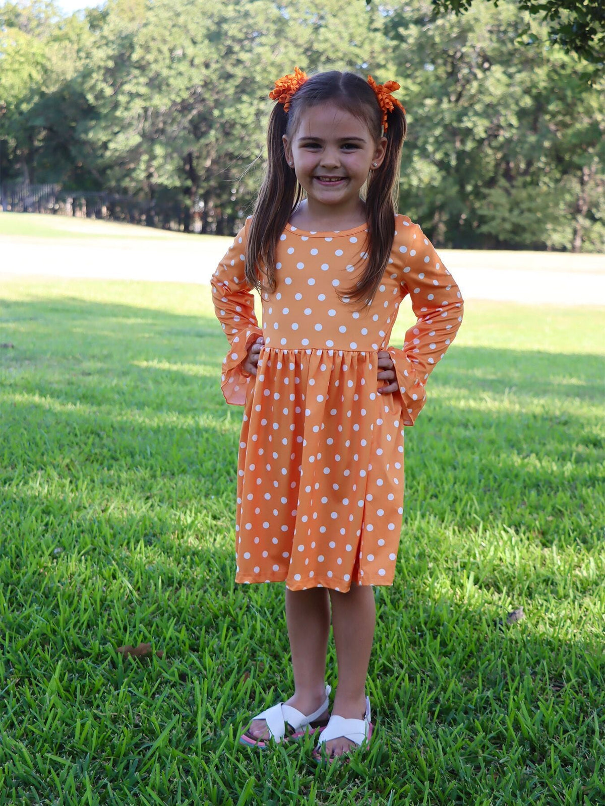 Thanksgiving Day Fall Girls Set Of 2 Pcs In One Package Pumpkin Print Dress by Rylee Faith Designs