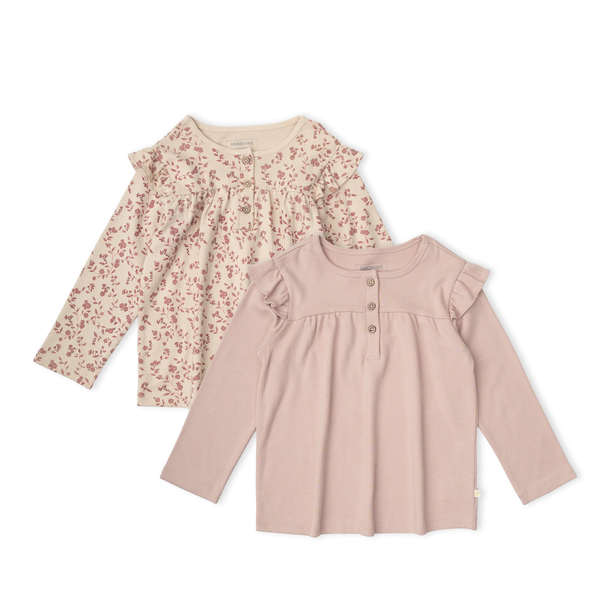 Organic Ruffle Sleeve Top Set of 2 - Petal Whispers + Dusty Rose by Makemake Organics