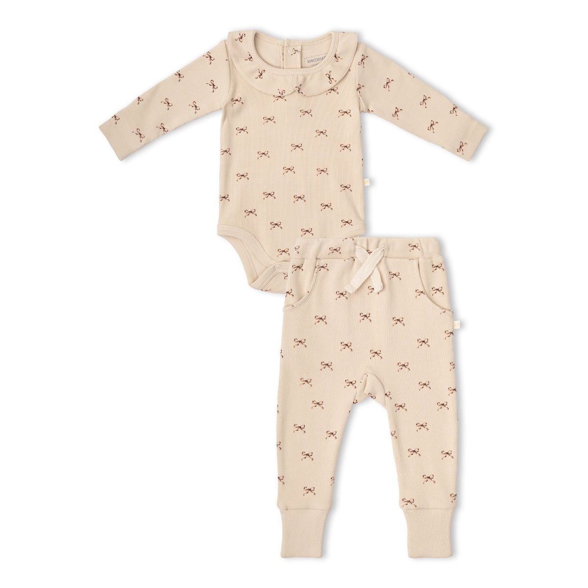Organic Ruffle Collar Onesie & Pants Set - Tiny Bows by Makemake Organics