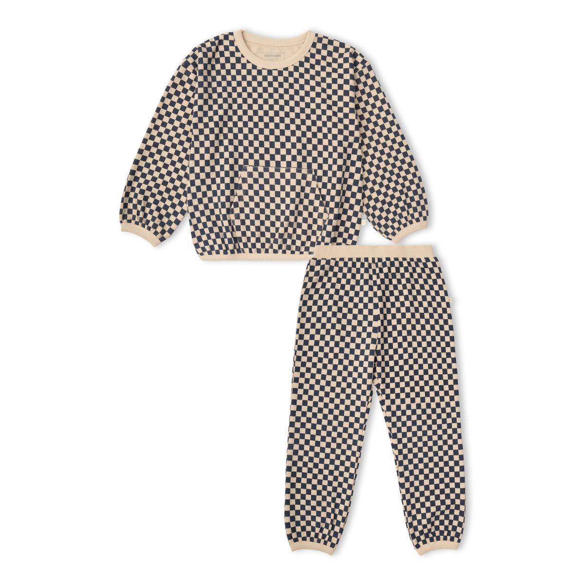 Organic Tee & Pant Slouch Set - Midnight Check by Makemake Organics
