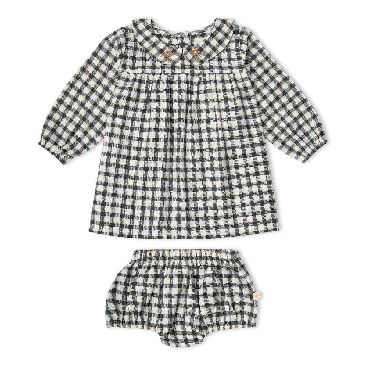 Organic Peter Pan Collar Dress - Charcoal Plaid by Makemake Organics