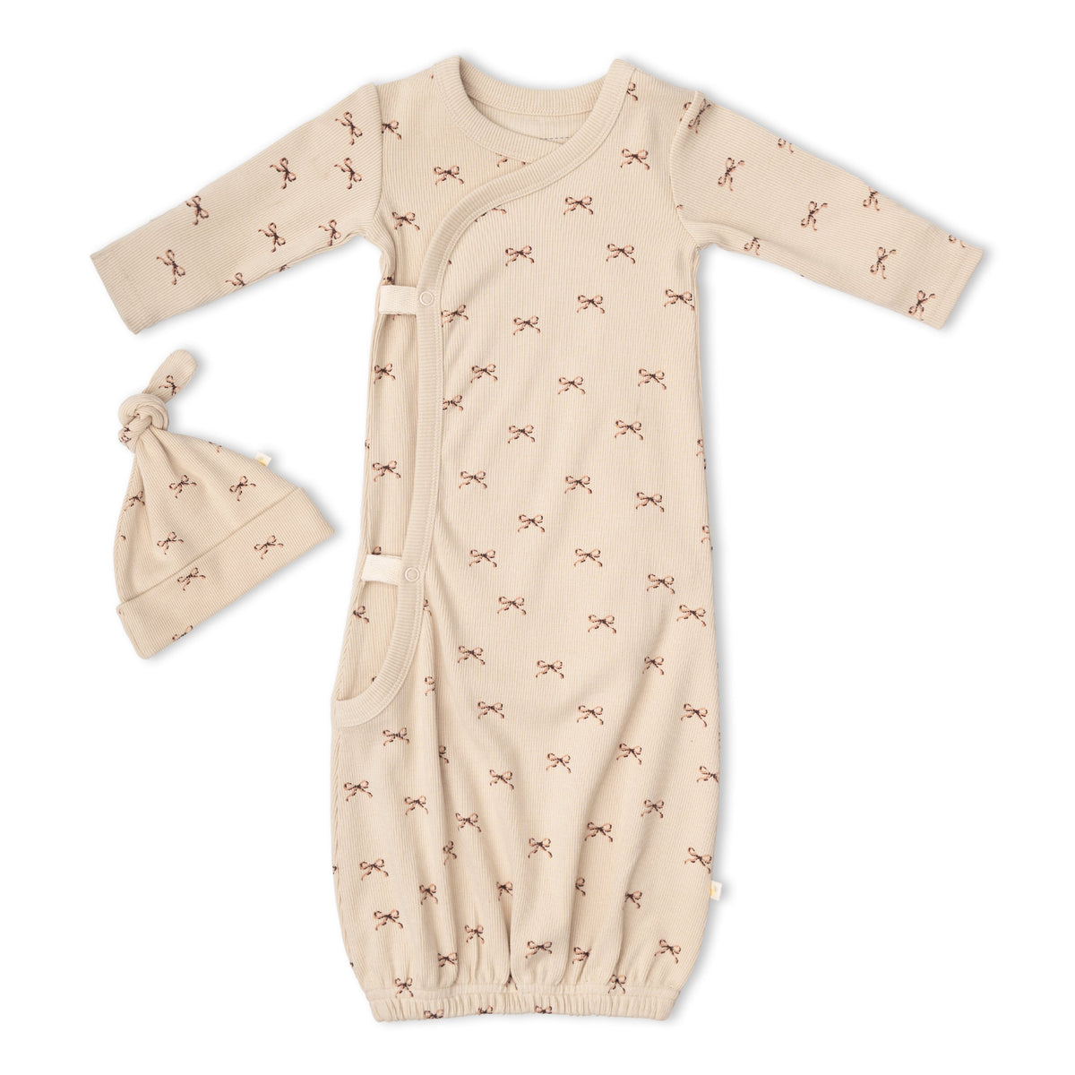 Organic Kimono Infant Sleep Gown - Tiny Bows by Makemake Organics