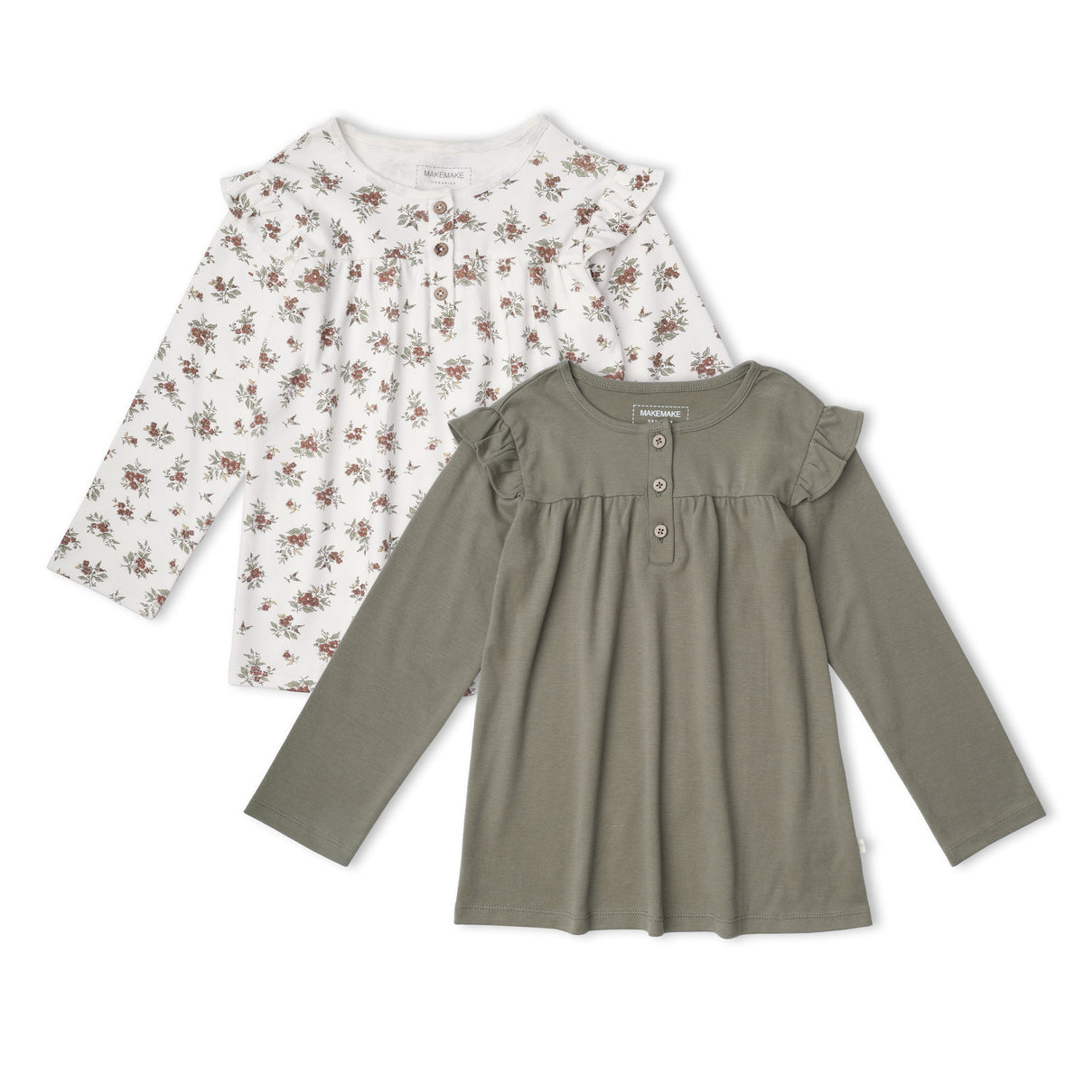 Organic Ruffle Sleeve Top Set of 2 - Winter Berry + Olive by Makemake Organics