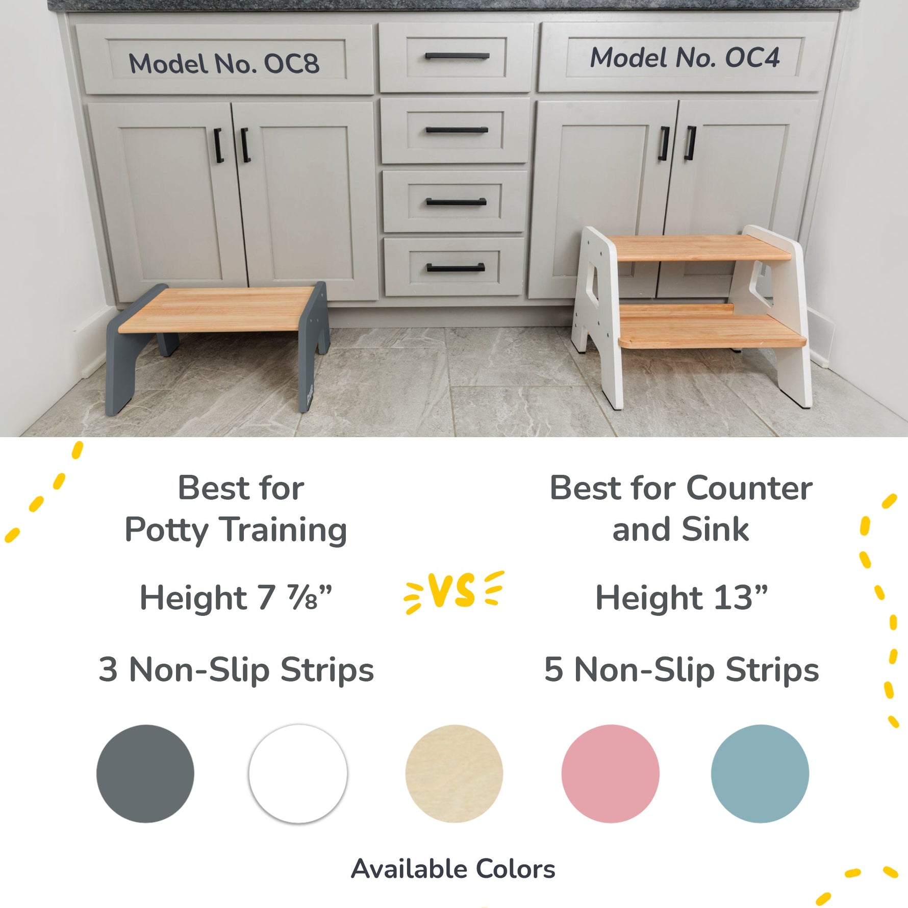 Ocodile 1-step wooden stool for kids, natural wood finish.