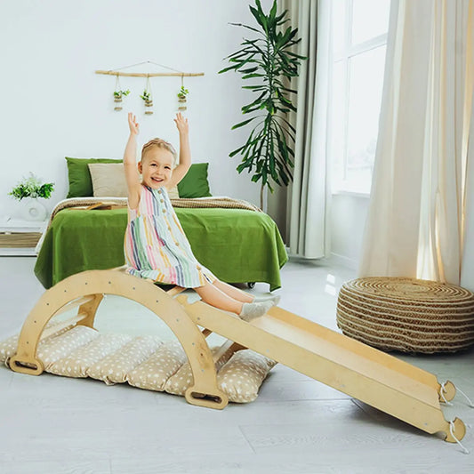 3in1 Montessori Climbing Set Climbing Arch Slide Board Cushion Beige Goodevas Everetts Place: Online Boutique