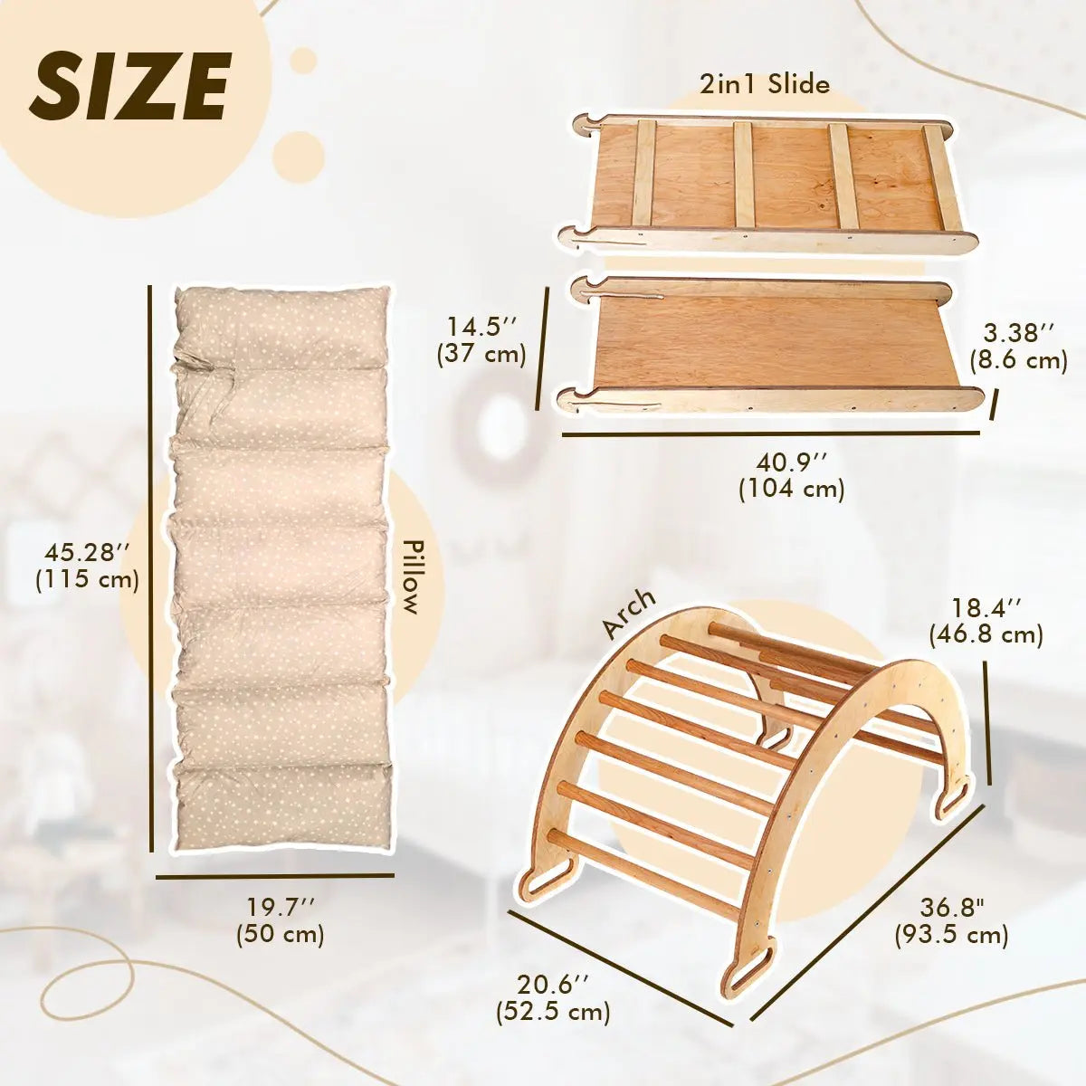3in1 Montessori Climbing Set Climbing Arch Slide Board Cushion Beige Goodevas Everetts Place: Online Boutique