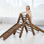 Goodevas 3in1 Montessori Climbing Set Triangle Ladder Slide Board Climbing Net Chocolate - Baby & Toddler > Baby Toys & Activity Equipment > Baby Activity Toys 3in1 Playsets