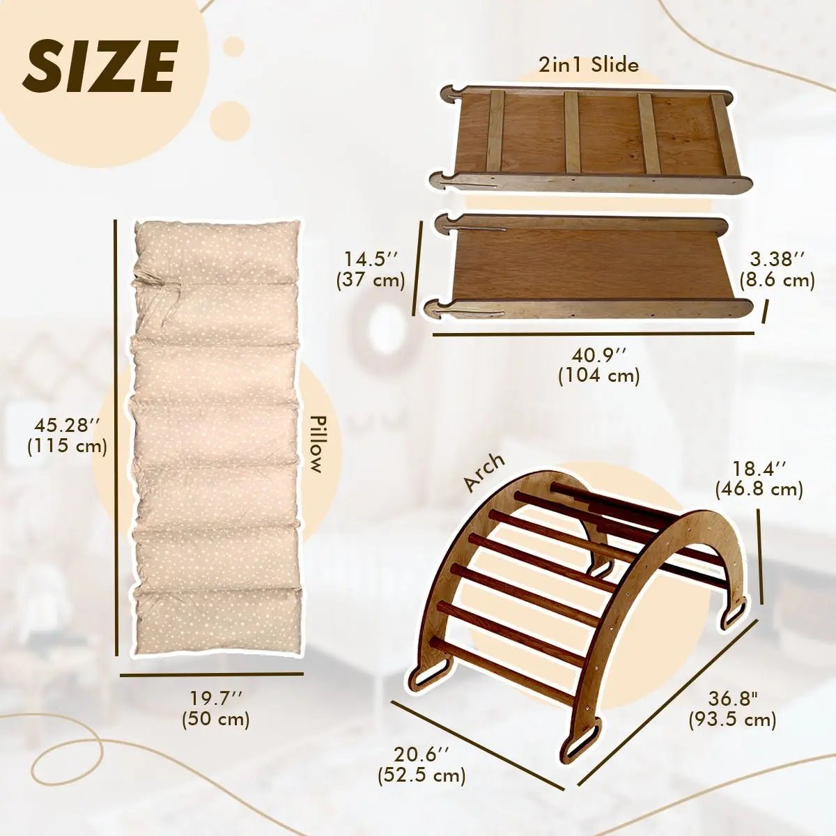 Goodevas 3in1 Montessori Climbing Set Climbing Arch Slide Board Cushion Chocolate - Everetts Place Boutique - 