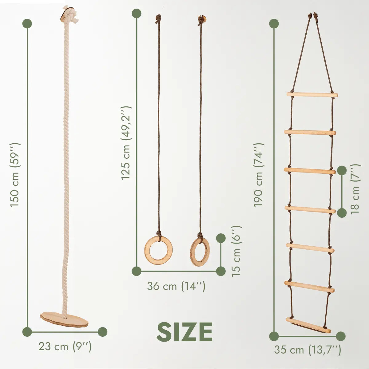 Goodevas 3in1 Swing & Climbing Set: Rope Ladder, Gym Rings & Disc Swing - 