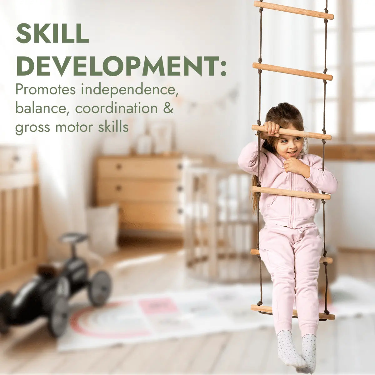 Goodevas 3in1 Swing & Climbing Set: Rope Ladder, Gym Rings & Disc Swing - 