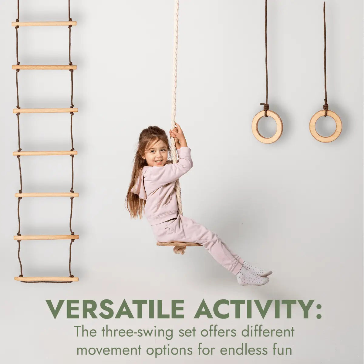 Goodevas 3in1 Swing & Climbing Set: Rope Ladder, Gym Rings & Disc Swing - 