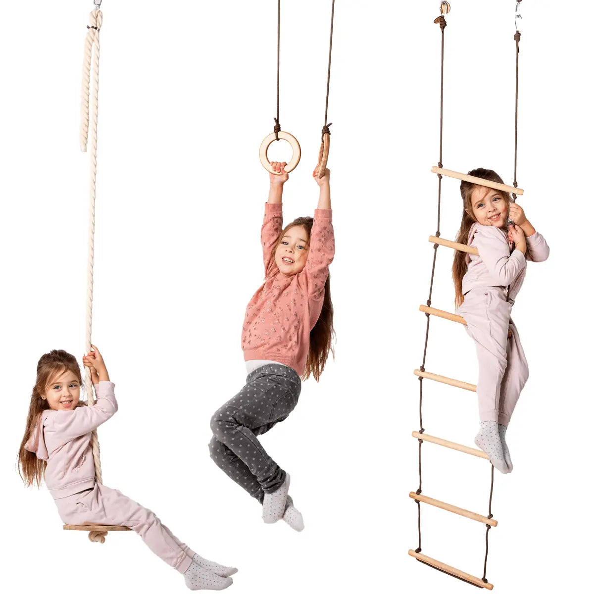 Goodevas 3in1 Swing & Climbing Set: Rope Ladder, Gym Rings & Disc Swing - 