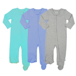 Finn + Emma 3pc footie set | vintage aqua periwinkle & heather grey - 
