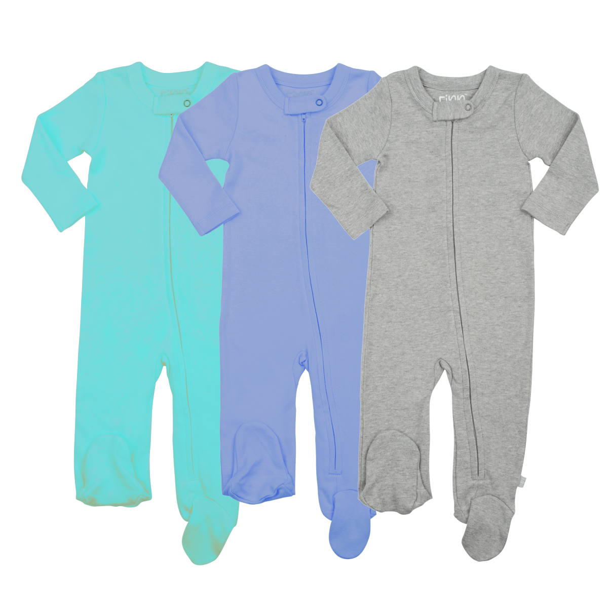 Finn + Emma 3pc footie set | vintage aqua periwinkle & heather grey - 
