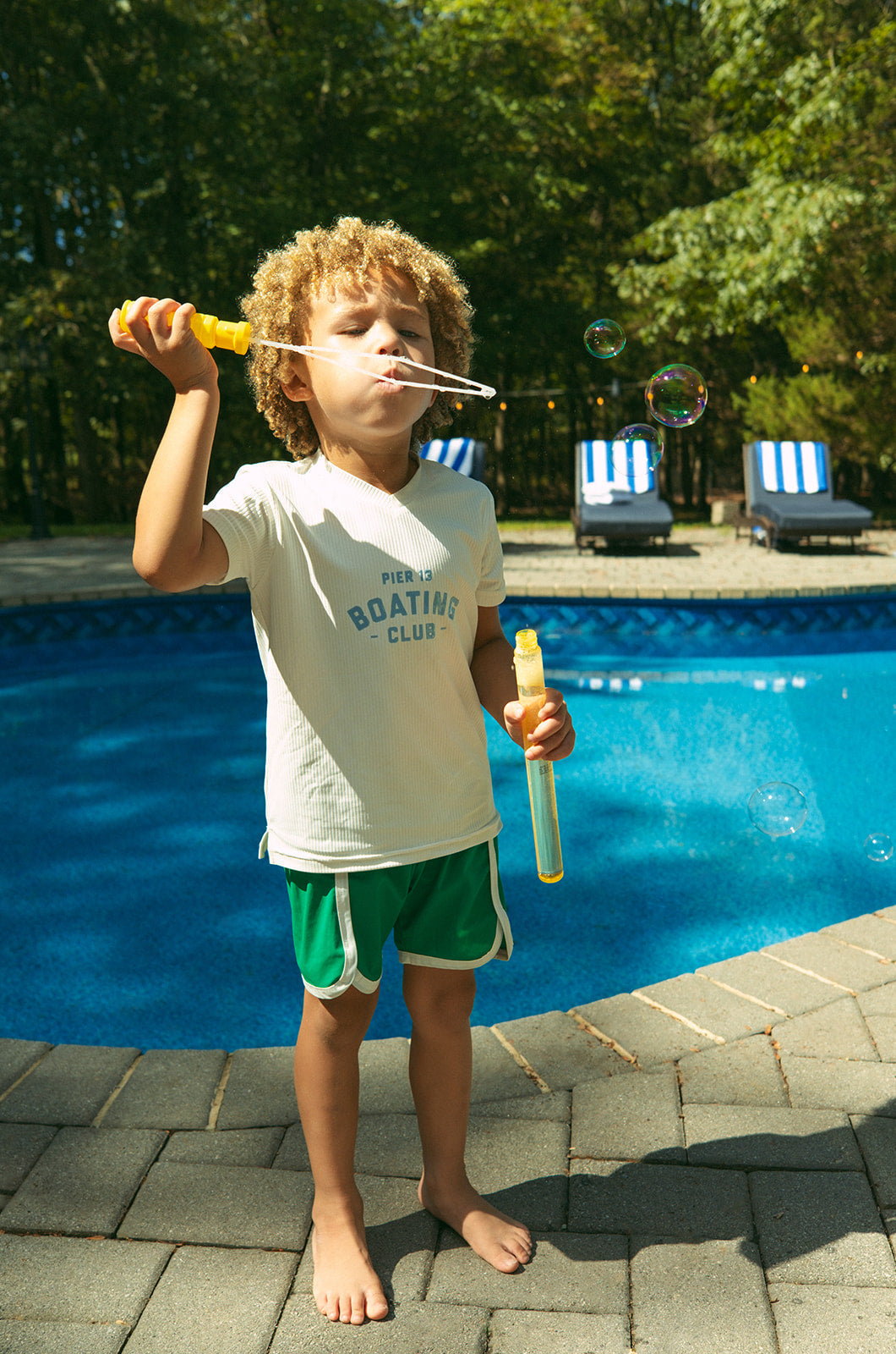 Pier 13 Boys Green Swim Set With Graphic Shirt And Drawstring Shorts