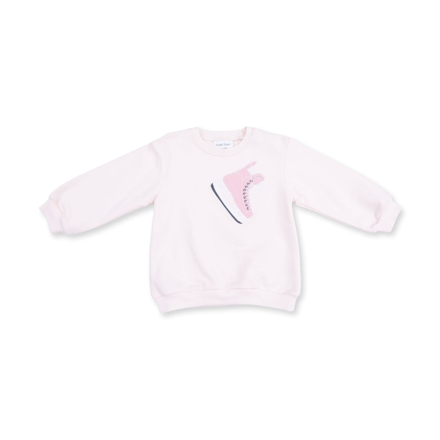Oversized pink sweatshirt with a hockey skate applique on the front, in a relaxed fit