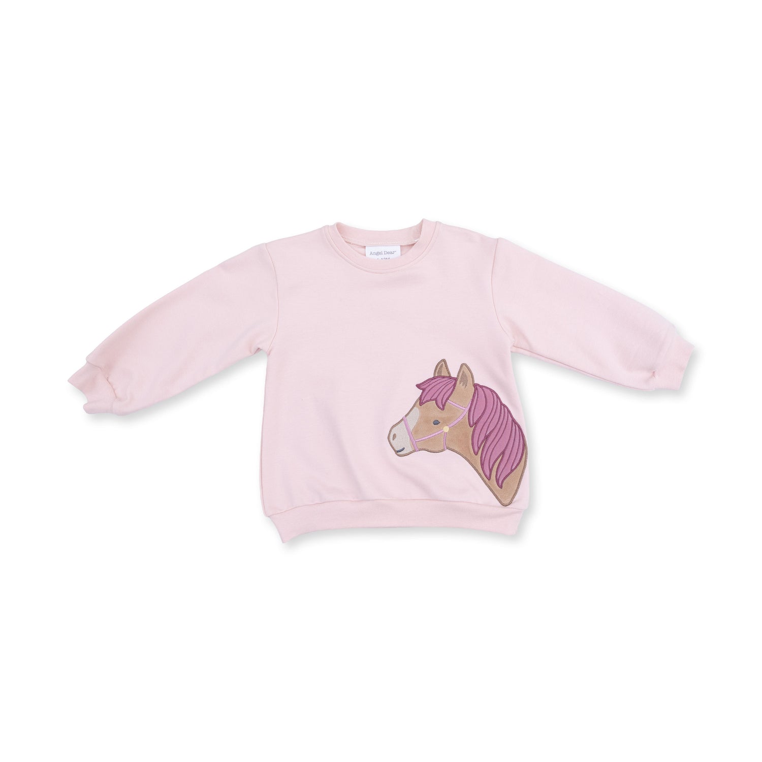 Oversized pink sweatshirt with a horse head applique and relaxed fit