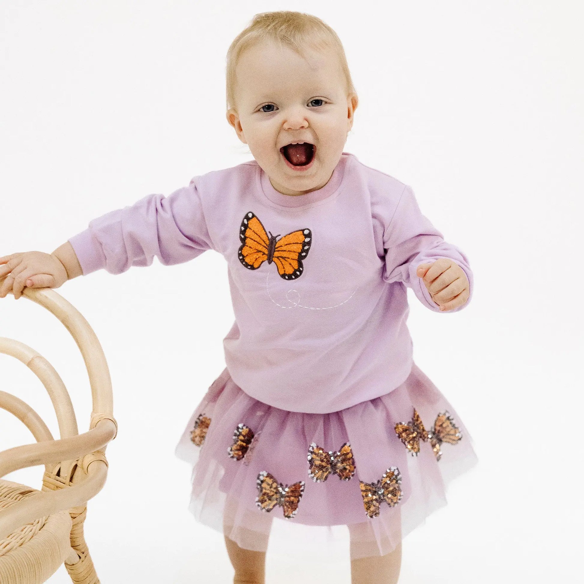Tutu Skirt with Monarch Butterflies and Milkweed Sequined Appliques for Kids Angel Dear