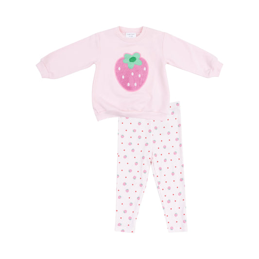 Oversize Applique Sweatshirt and Leggings Set Strawberry Swiss Dot French Terry Angel Dear