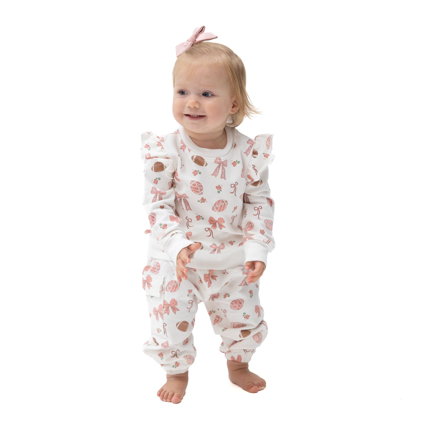 Footballs and Bows - Ruffle Sweatshirt and Fashion Cargo Pants by Angel Dear (view 1 of 9)