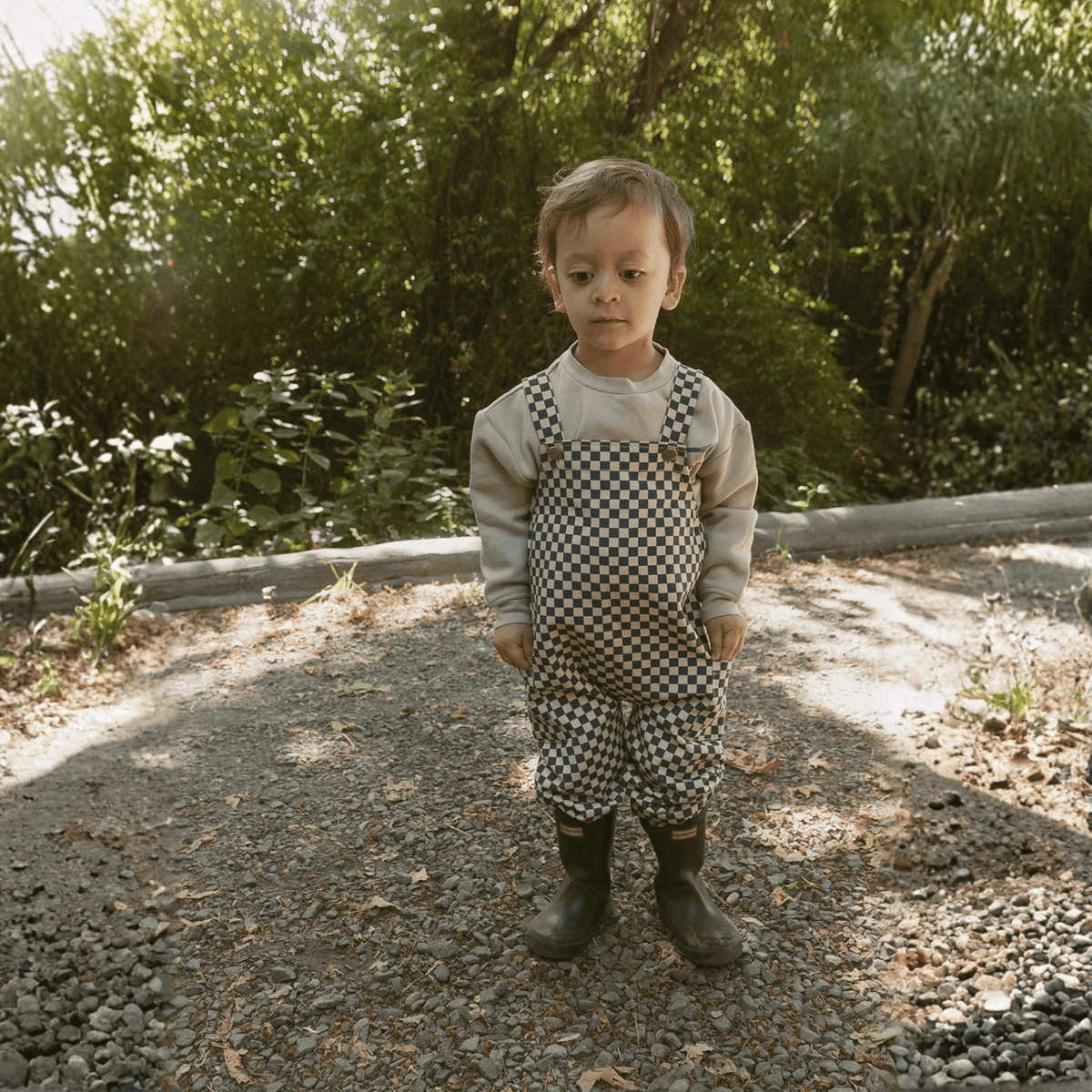 Organic Twill Overalls - Midnight Check by Makemake Organics