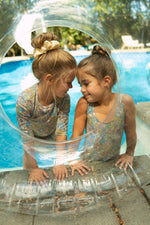 Girls Floral Graphic Print One Piece Swimsuit Multicolor Crew Kids NY by Crew Kids NY at Everetts Place