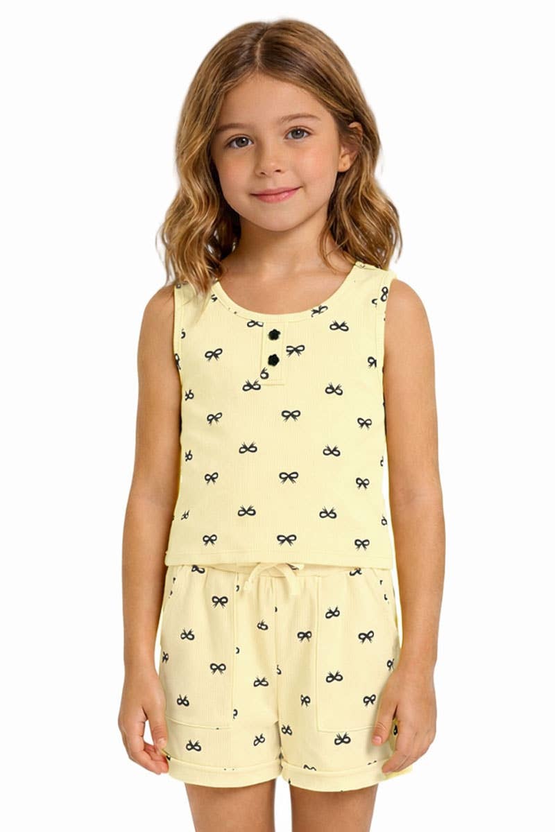 Cutie Patootie Clothing - TKSS-D25-3645T Toddler's 2 pc Short Set w/ Bow Print - Banana Yellow / 4T by Cutie Patootie Clothing at Everetts Place