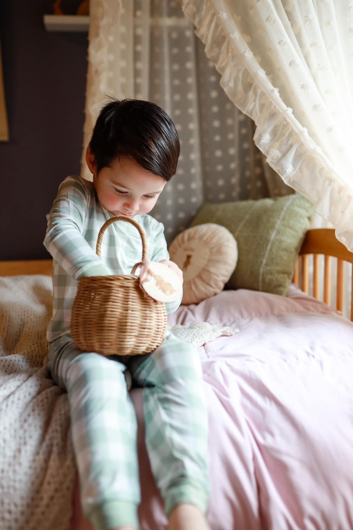 Sage Gingham 2pc Bamboo Pajamas by Little Joy Co. at Everetts Place