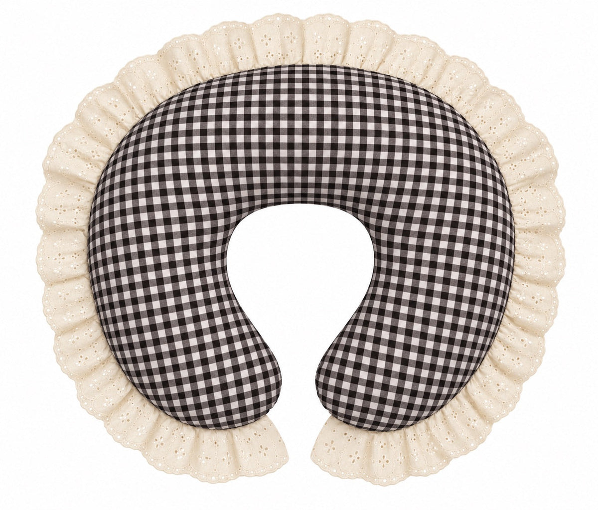 Gingham Ivory Eyelet Ruffle Original Nursing Pillow Cover by Little Mae & Co