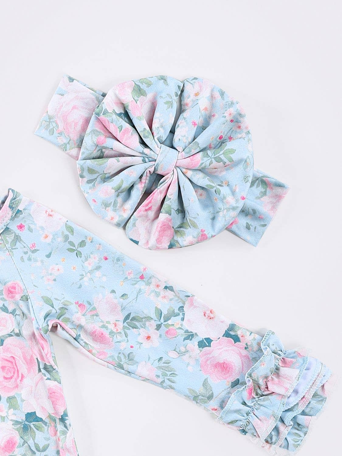 Clover Cottage Rosebud Mint baby gown with matching headband for newborns.
