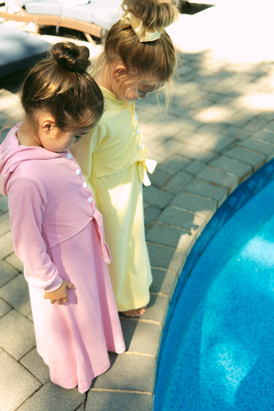 Pastel Terry Maxi Hooded Dress Yellow For Kids Long Sleeve