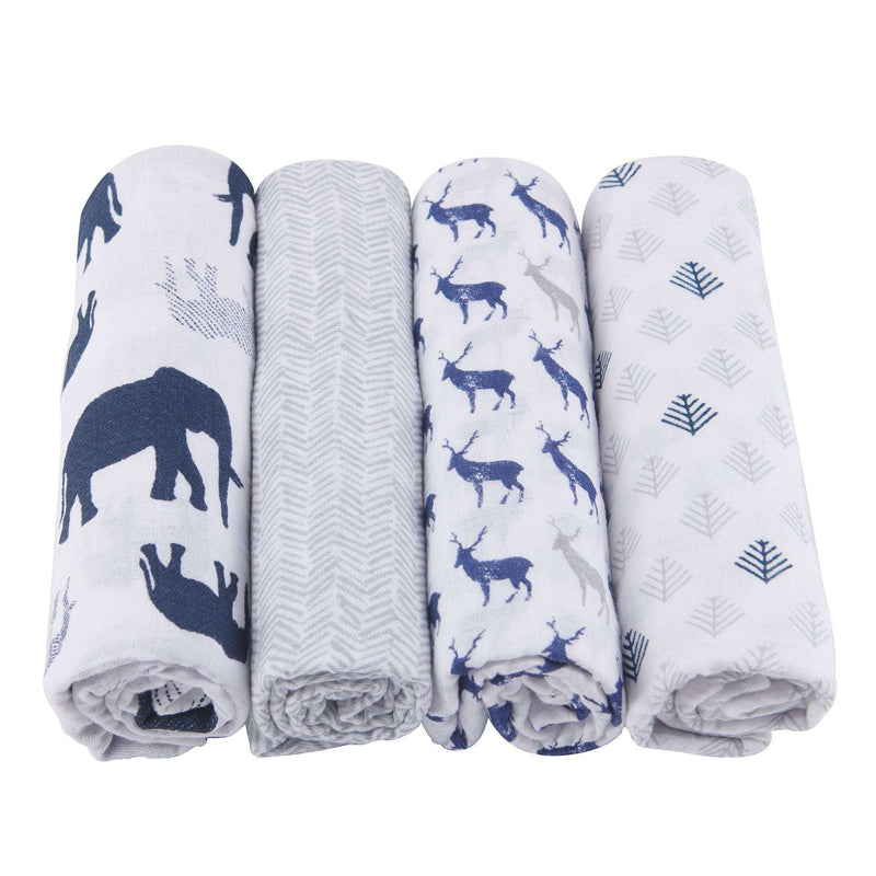Wild Cotton Muslin swaddles 4-pack, breathable soft 100% natural cotton, versatile uses.