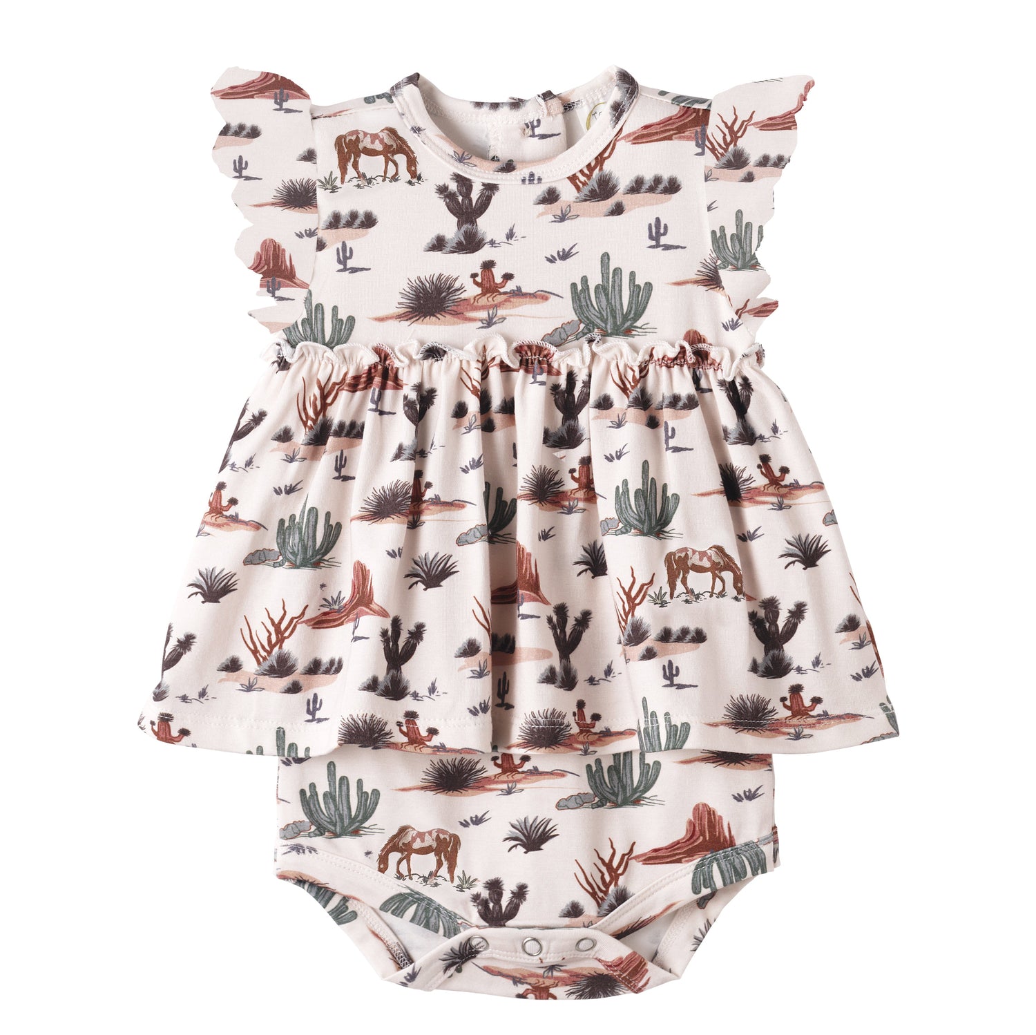 Baby Girl Skirted Bodysuit – Soft Bamboo Cactus Trails by Tesa Babe at Everetts Place